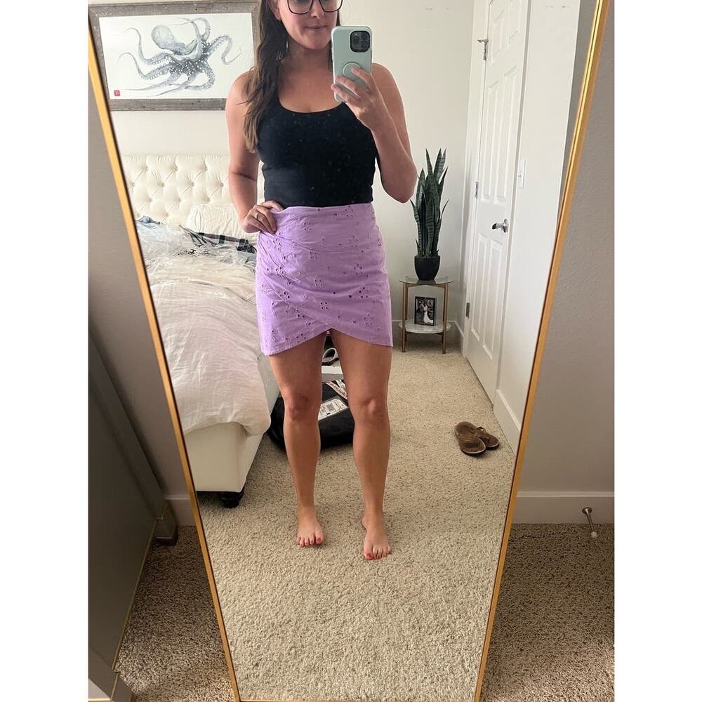 ASHLEY PARKER x RTR Women's Purple 100% Cotton Eyelet Wrap Mini Skirt Size 2 - Picture 14 of 14